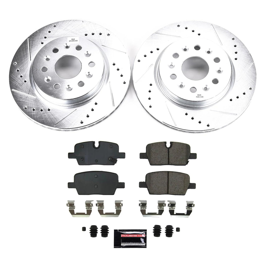 Power Stop K8683 Rear Carbon-Fiber Ceramic Brake Pad with Drilled and Slotted Rotor Kit Z23 Daily Driver For Enclave, Cadillac XT5, Cadillac XT6, Blazer, Traverse, Acadia [Model Specific]