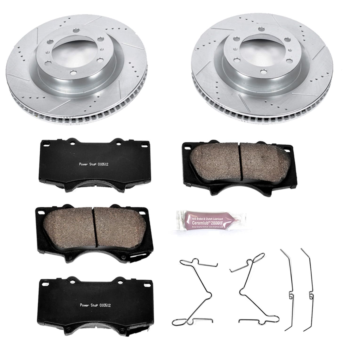 Power Stop K5873 Z23 Carbon Fiber Brake Pads Front with Drilled and Slotted Brake Rotors Kit For 2010-2022 Lexus GX460 | 2010-2023 Toyota 4Runner