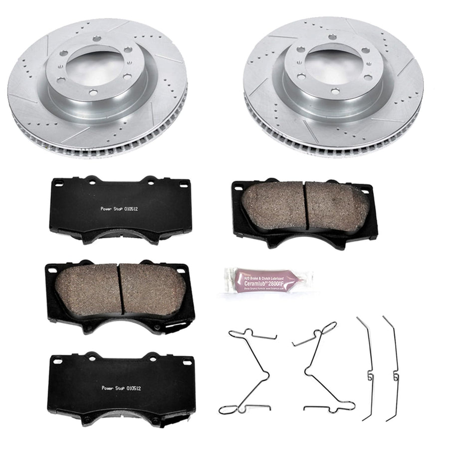 Power Stop K5873 Z23 Carbon Fiber Brake Pads Front with Drilled and Slotted Brake Rotors Kit For 2010-2022 Lexus GX460 | 2010-2023 Toyota 4Runner