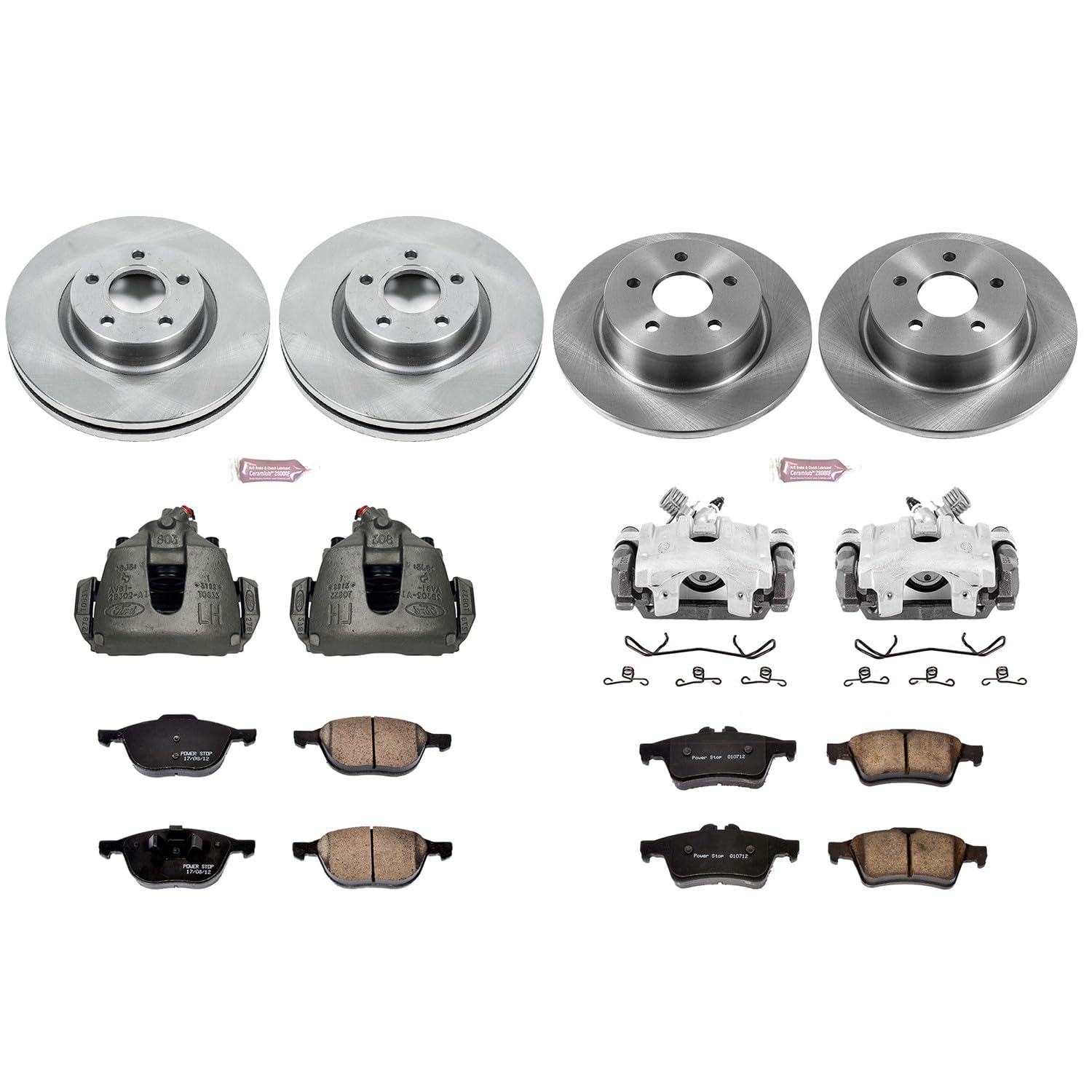 Power Stop Autospeciality KCOE6477 Replacement Front and Rear Caliper Kit- OE Rotors, Ceramic Brake Pads, Calipers For Ford Escape 2013-2016 [Model Specific]