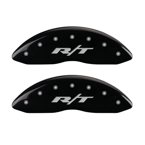 Compatible MGP Caliper Covers with 2011-2018 RAM 1500, 2019-2024 1500 Classic, 2013-23' 1500 Eco Diesel (Fits 18"+ Wheels) Powder-Coated Finish, 4 PCS Front and Rear (Black - RT1 Engraving)