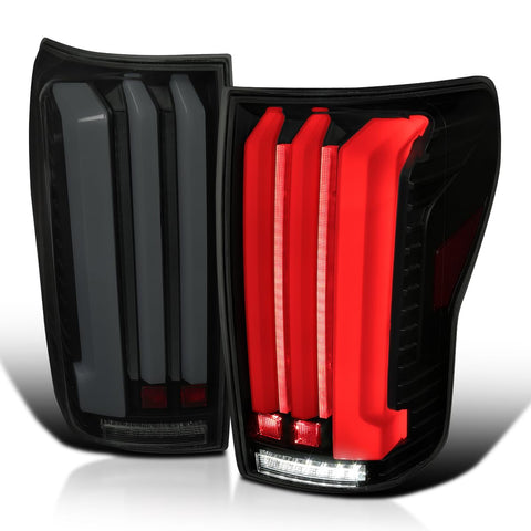 Black Smoke SPEC-D TUNING Full LED Sequential Tail Lights w/White LED Light Bars and Startup Animation Compatible with 2007-2013 Toyota Tundra, Left + Right Pair Assembly
