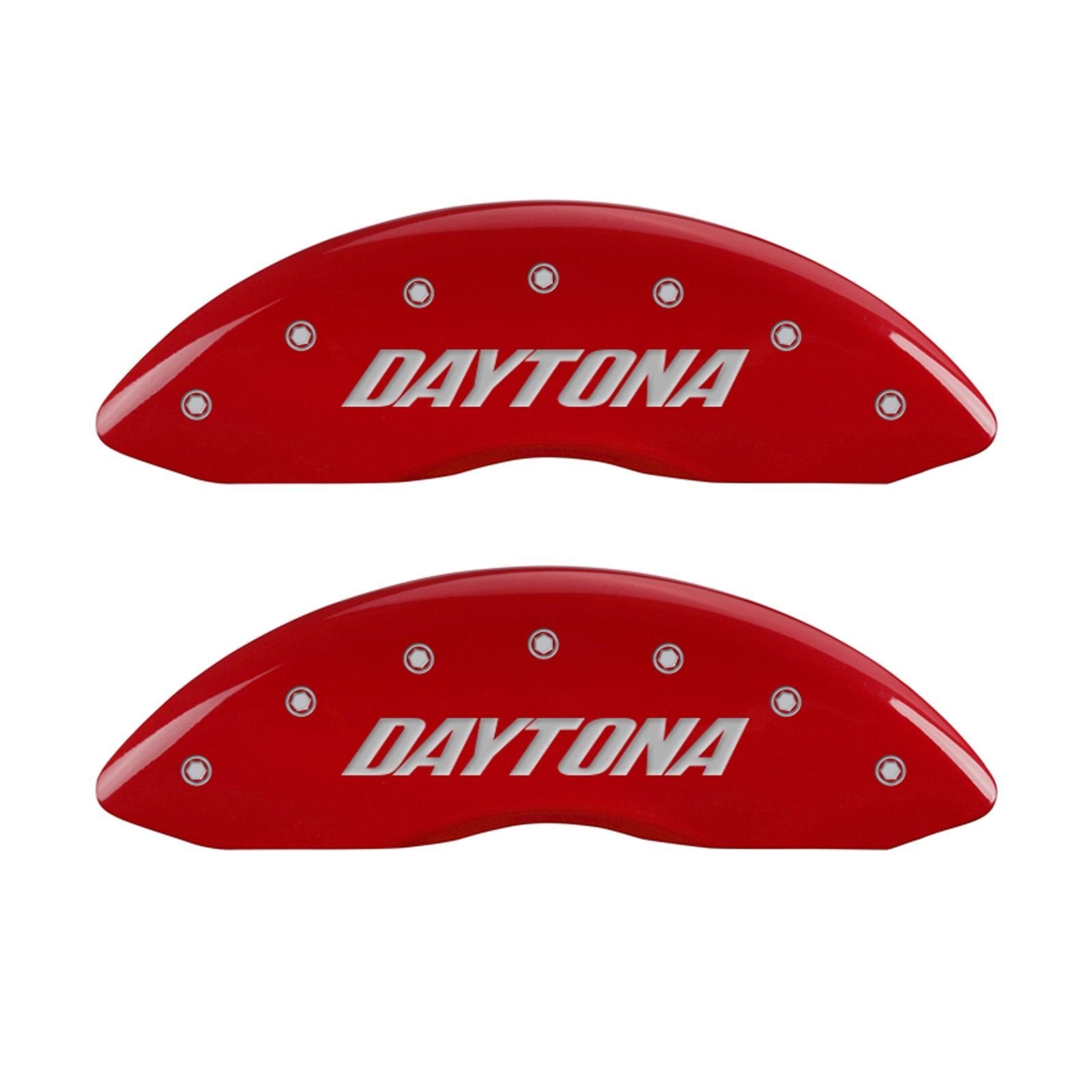 MGP Caliper Covers 'DAYTONA' 12162SDAYRD Engraved Caliper Cover with Red Powder Coat Finish and Silver Characters, (Set of 4)