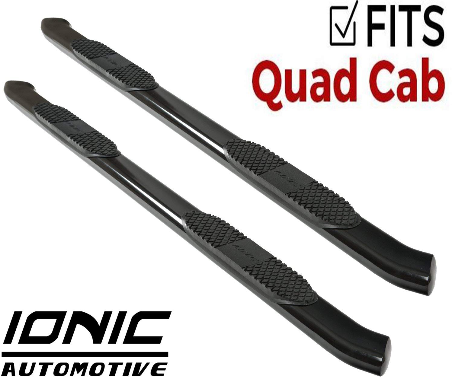 5" Ionic Black Steel Curved Nerf Bars (fits) 2019-Up Dodge Ram 1500 Quad Cab Only Truck Side Steps (423809BP) (6- Lug/New Body Style ONLY)