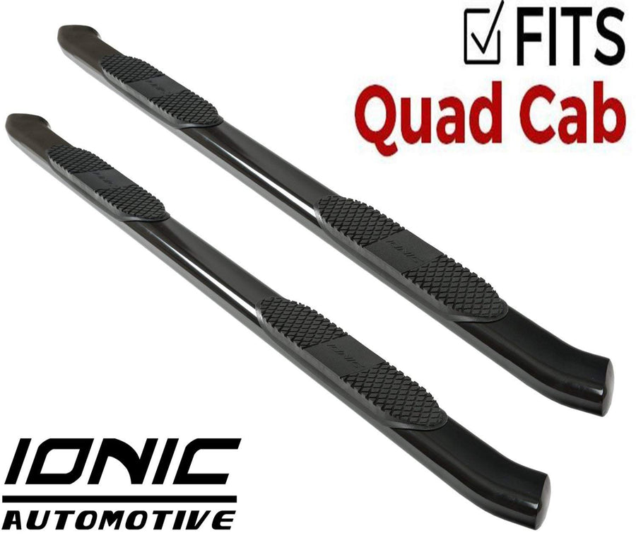 5" Ionic Black Steel Curved Nerf Bars (fits) 2019-Up Dodge Ram 1500 Quad Cab Only Truck Side Steps (423809BP) (6- Lug/New Body Style ONLY)