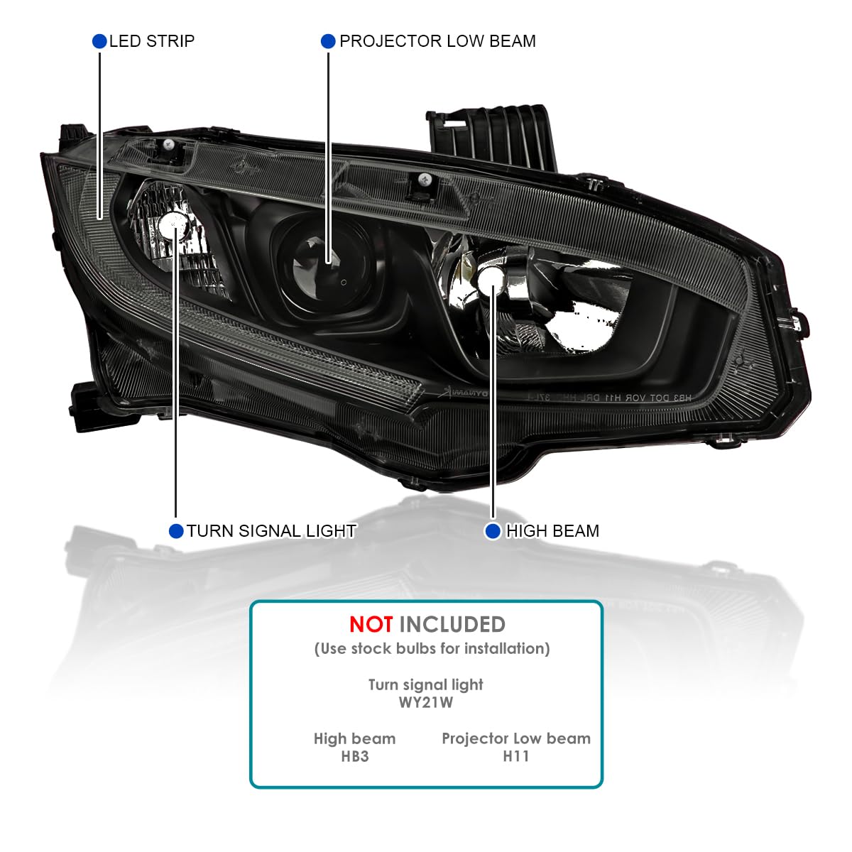 Honda Civic SPEC-D TUNING Headlight OE Halogen/Model ONLY-BLK HOUSING SMK Lens