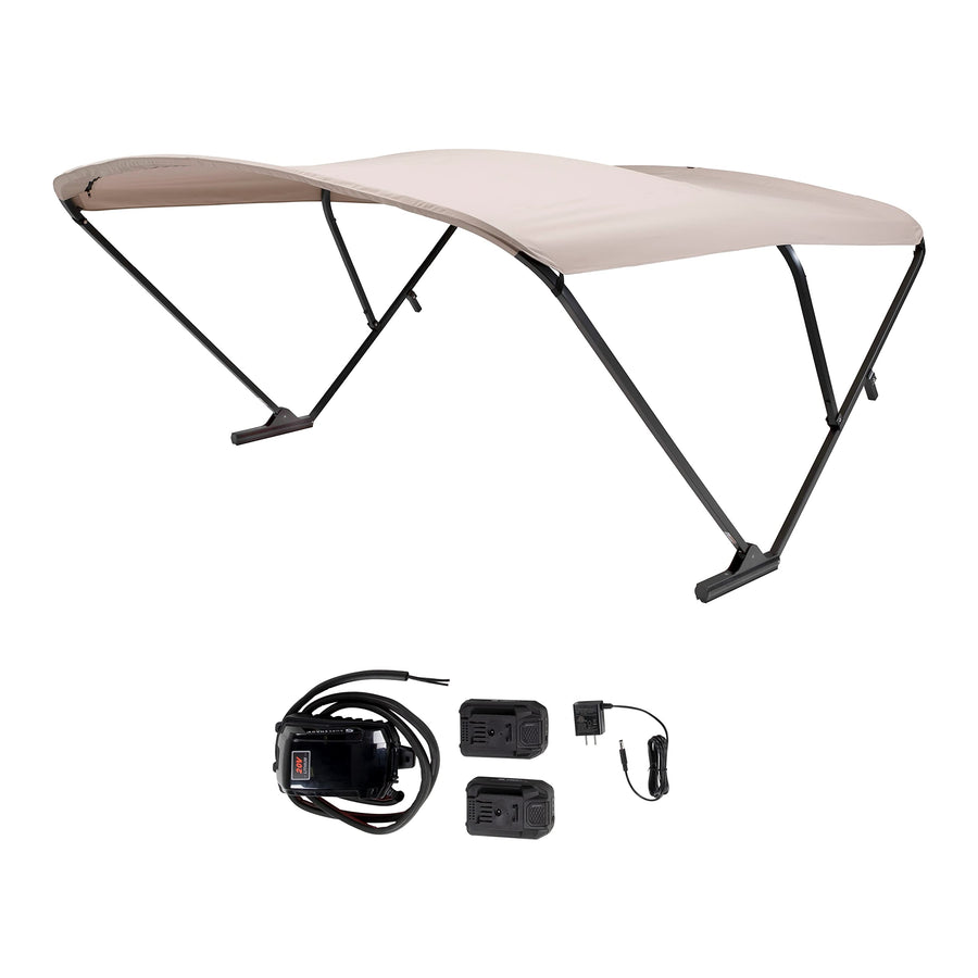 SureShade Electric Bimini Power Shade System for Pontoon Boats with Manual or No Biminis, 92-102" Wide, 20V Powered, Fade-Resistant Fabric, Black Anodized Frame, Beige - 2021133089