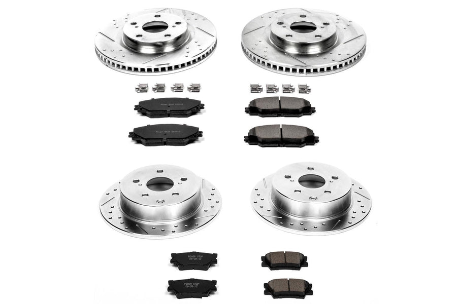 Power Stop K4099 Z23 Carbon Fiber Brake Pads Front and Rear with Drilled & Slotted Brake Rotors Kit For Pontiac Vibe 2009-2010, Toyota Matrix 2009-2013 [Model Specific]