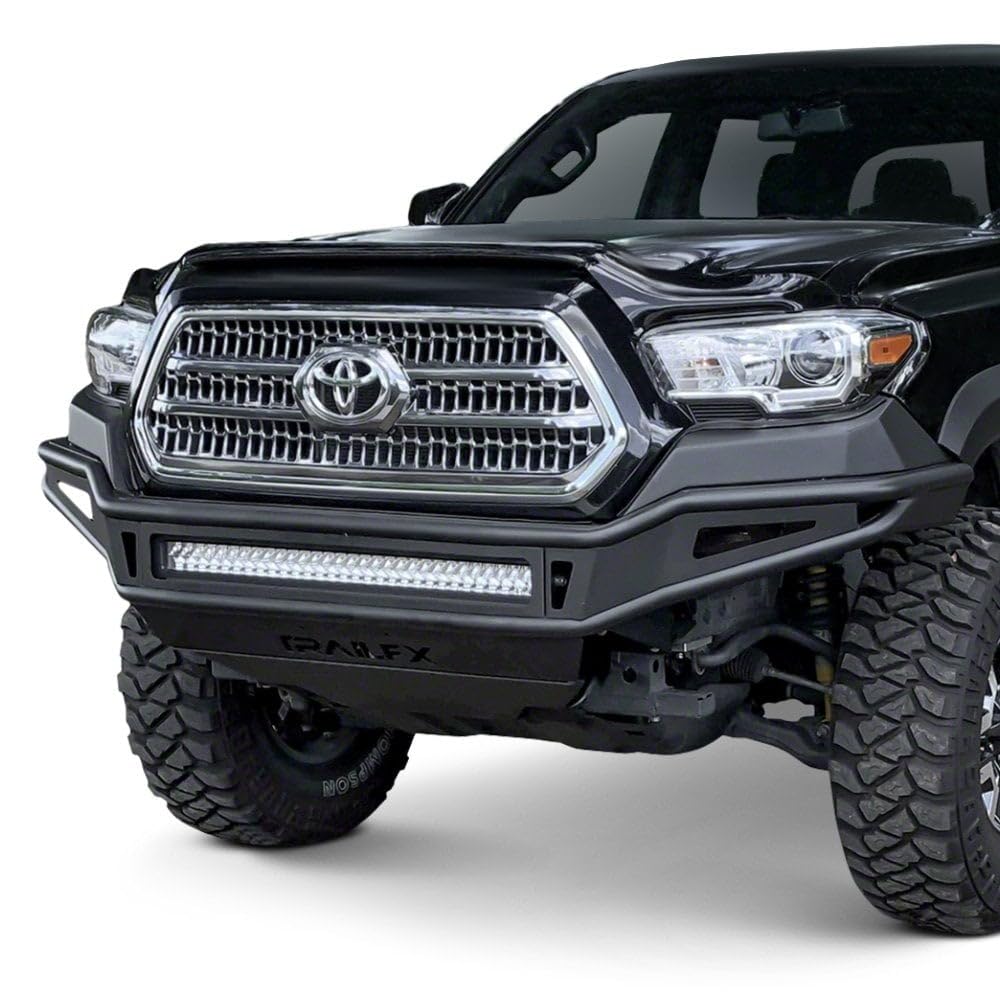 TrailFX Pre-Runner Front Bumper for Toyota Tacoma 2016-2023 Black Titanium Powder Coated Steel Direct Fit Light Bar Cutout OE Sensor Compatible TrailFX FPRB001TI