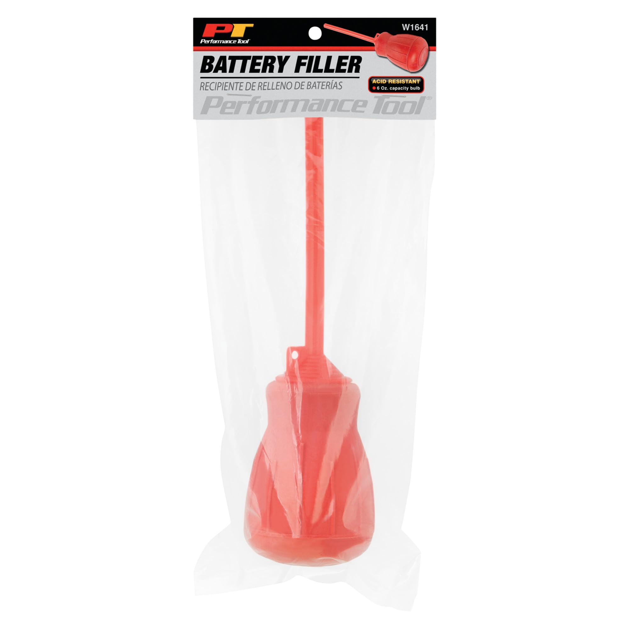 W1641 Performance Tool Acid-Resistant Battery Filler with 6 oz Bulb and 6-Inch Spout - Easy and Safe Way to Fill and Top Up Battery Acid