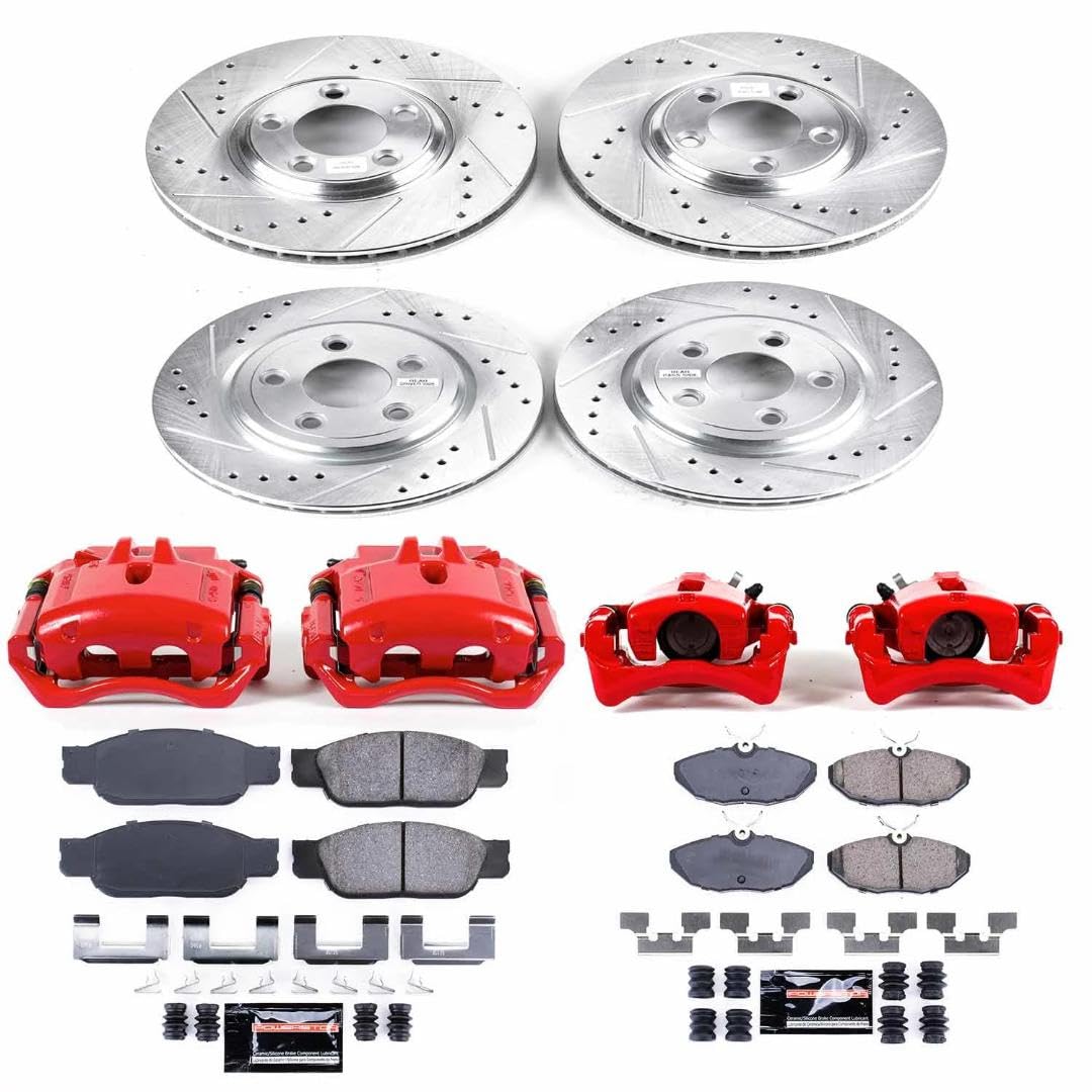 Power Stop Z23 Evolution Front and Rear Caliper Kit-Drilled/Slotted Rotors, Brake Pads & Carbon Ceramic Calipers