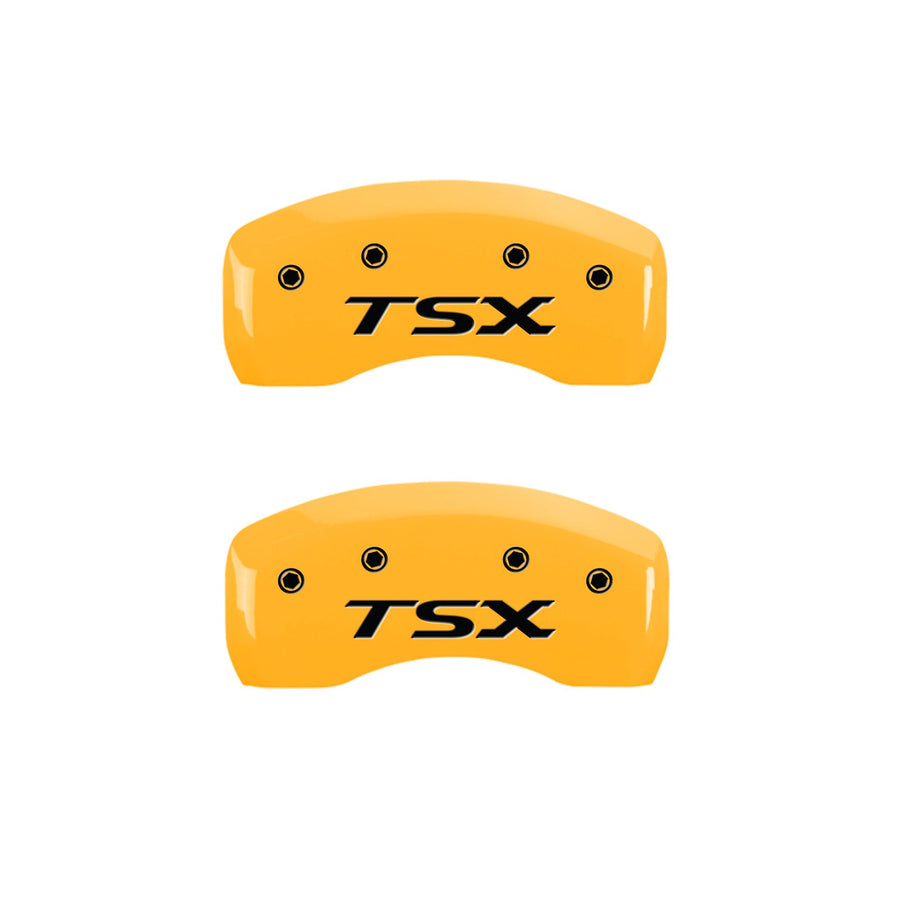 MGP Caliper Covers Yellow 39004STSXYL Engraved Front and Rear Powder Coat Finish Black Character Caliper Cover, Set of 4