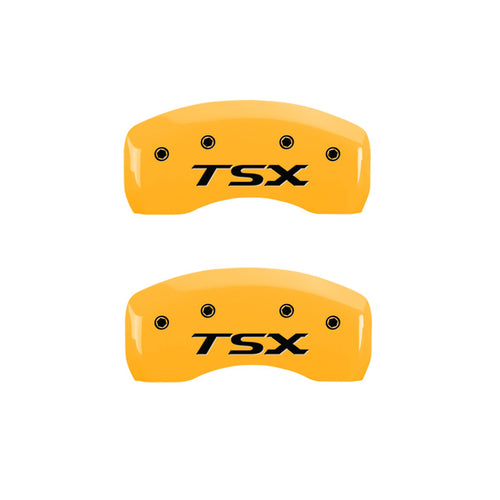 MGP Caliper Covers Yellow 39004STSXYL Engraved Front and Rear Powder Coat Finish Black Character Caliper Cover, Set of 4