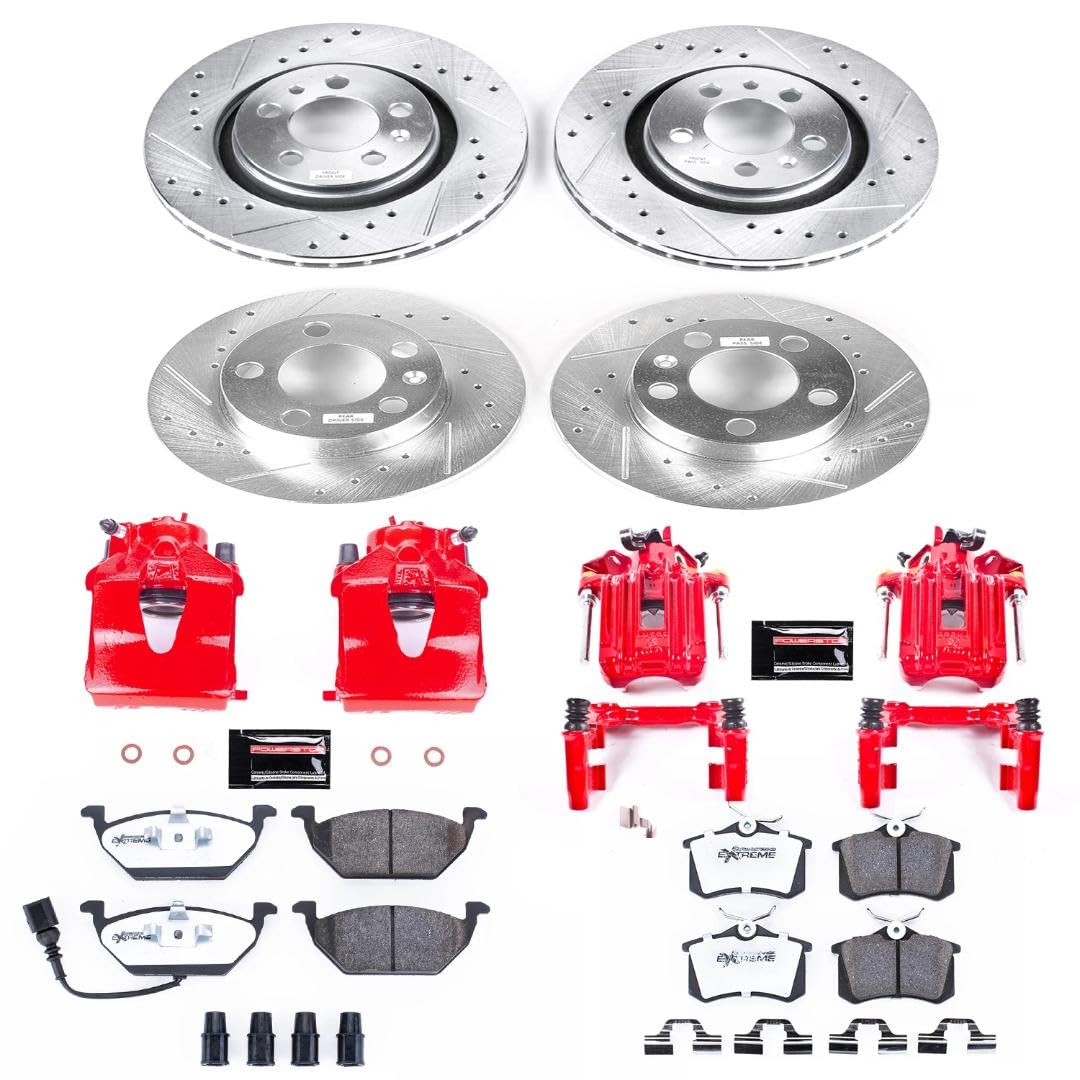 Power Stop Z26 KC840B-26, Street Warrior Front and Rear Caliper Kit-Drilled/Slotted Rotors, Brake Pads, Calipers For Volkswagen Jetta 2001-2005 [Model Specific]