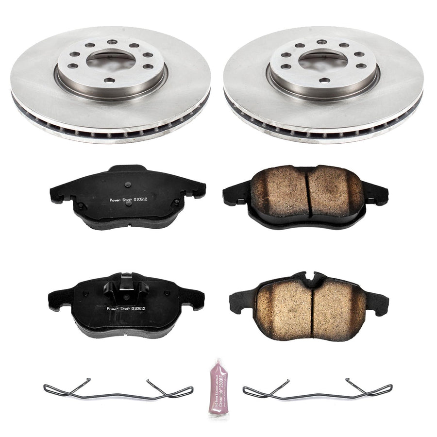 POWERSTOP Autospecialty KOE978 Front Replacement Brake Kit-OE Brake Rotors & Ceramic Brake Pads For Saab 9-3 2003-2011, Saab 9-3X 2010-2011 [Model Specific]