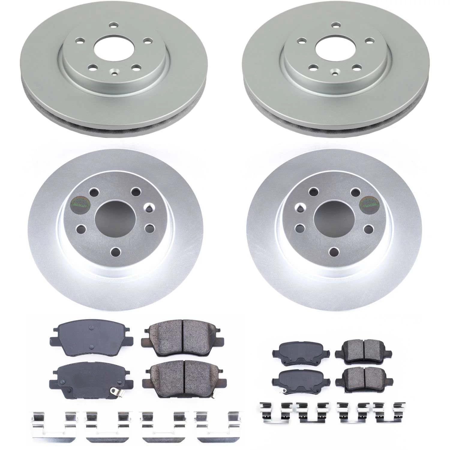 Power Stop CRK7561 Coated Brake Rotors and Z17 Front and Rear Brake Pads Kit For Chevrolet Bolt EUV, Chevrolet Bolt EV, Chevrolet Cruze, Chevrolet Volt [Model Specific]