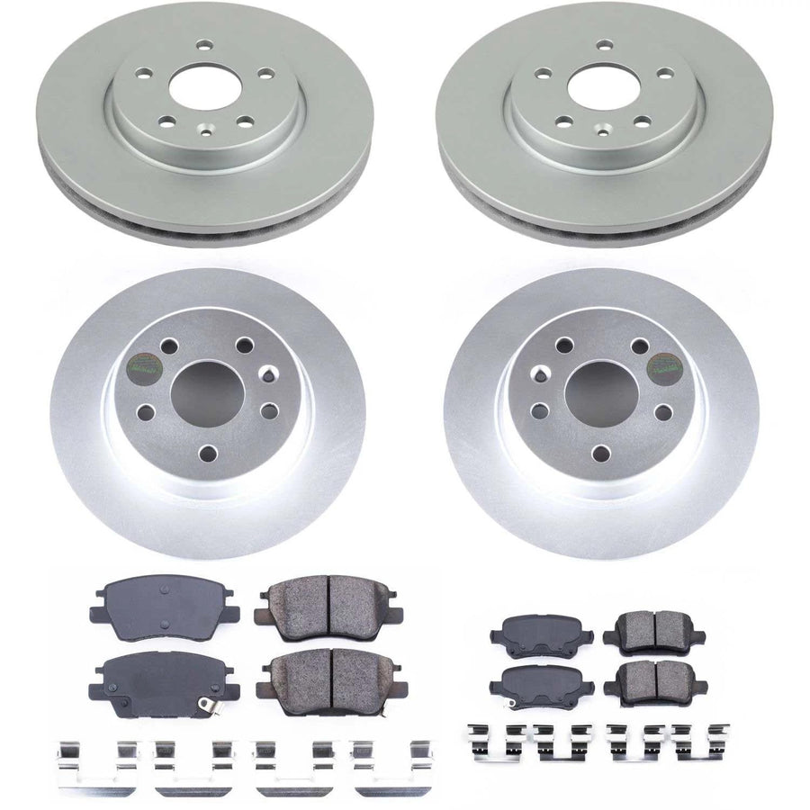 Power Stop CRK7561 Coated Brake Rotors and Z17 Front and Rear Brake Pads Kit For Chevrolet Bolt EUV, Chevrolet Bolt EV, Chevrolet Cruze, Chevrolet Volt [Model Specific]