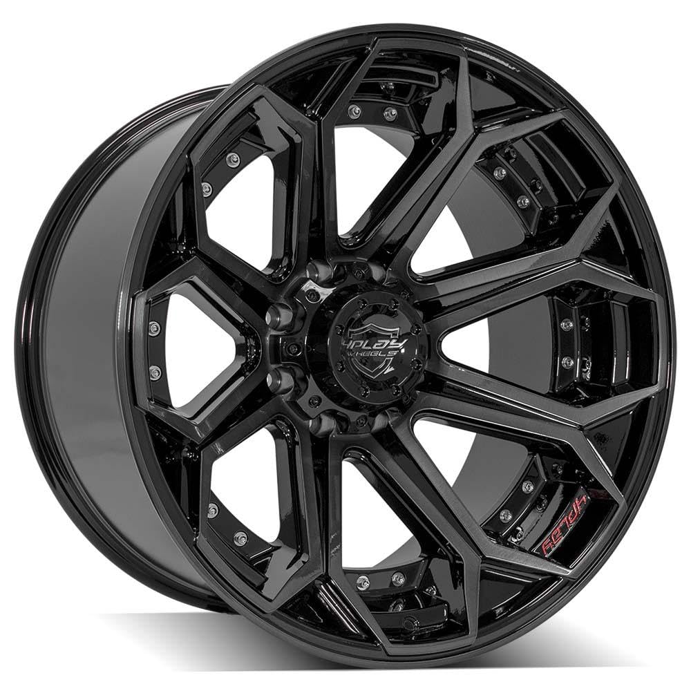 22 Inch 4PLAY Wheels Rim 4P80R Fits 8x165.1 22x12 Gloss Black Brushed with Tinted Clear (1)