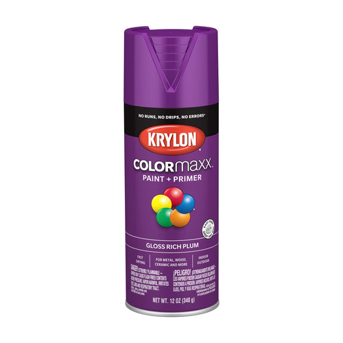 Krylon K05536007 Spray Paint and Primer COLORmaxx for Indoor/Outdoor Use, Gloss Rich Plum , 12 Ounce (Pack of 1)