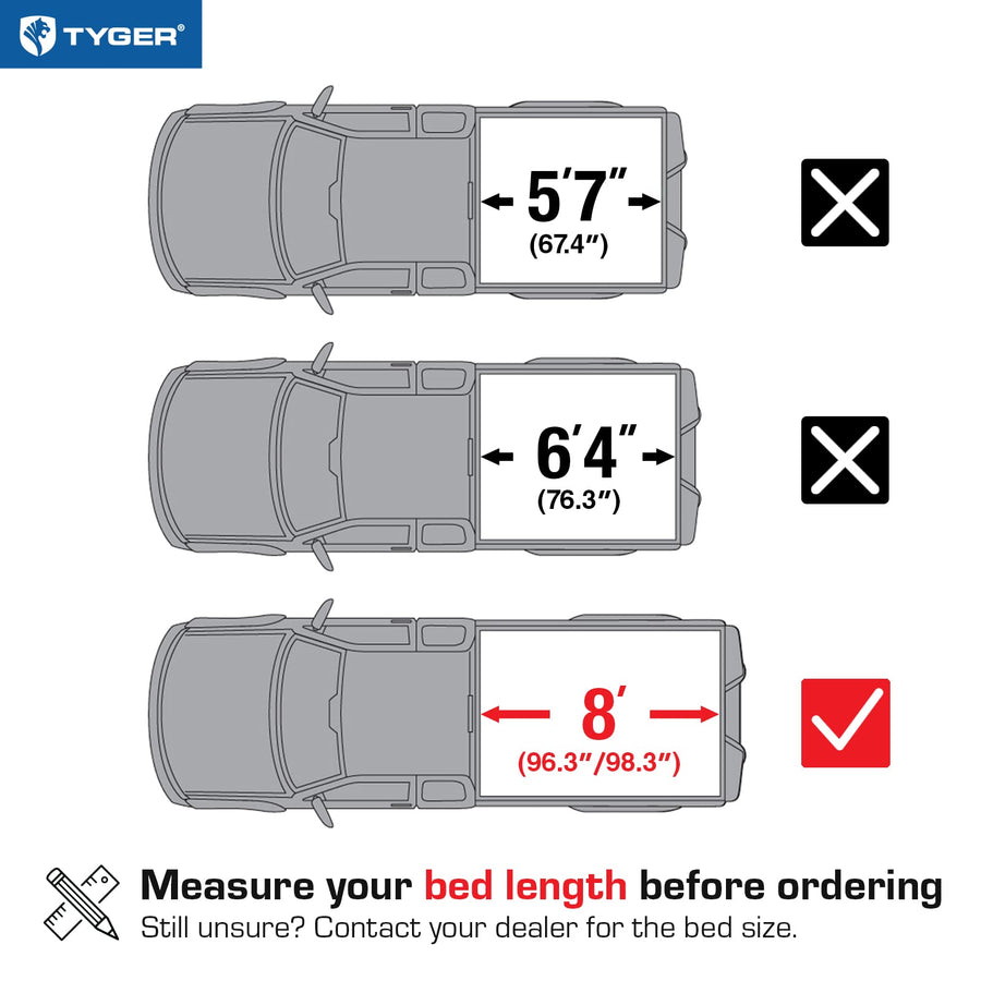 Tyger Auto T1 Soft Roll-up Tonneau Cover Truck Bed Compatible with 2002-2018 Dodge Ram 1500; 2003-2025 2500 3500; 2019-2025 Classic | 8' (96") Bed | TG-BC1D9015