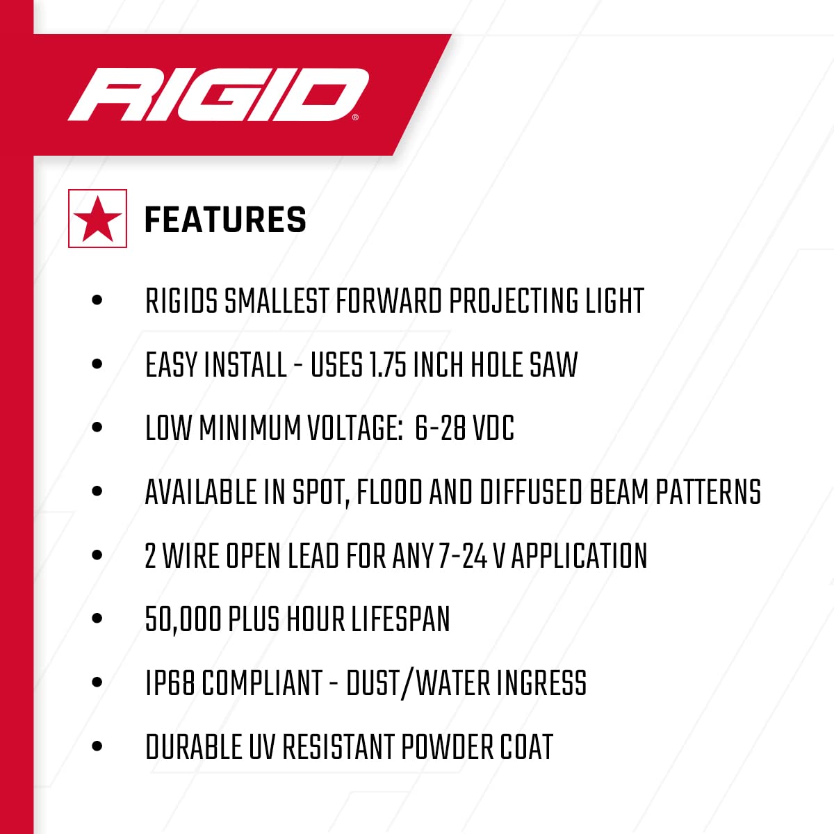 Backup Kit RIGID INDUSTRIES Ignite Black Flood Flush Mount: Mounting Accessories For Offroad Use