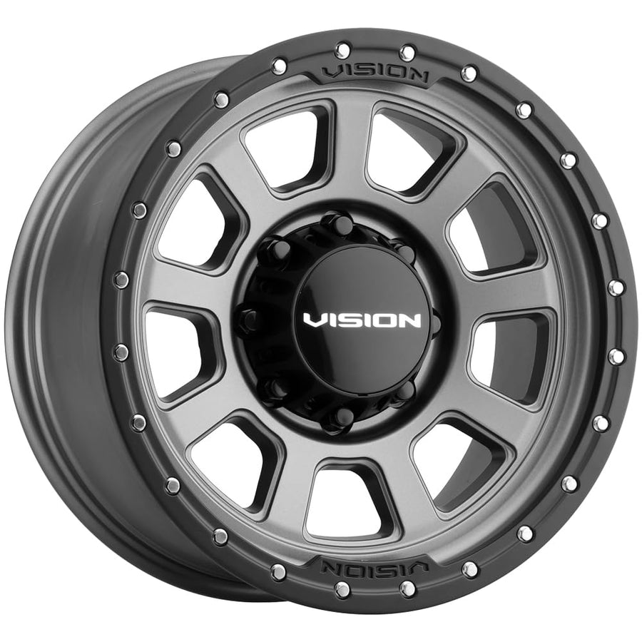 350 OJOS Vision Custom Wheel - 17x9, 12 Offset, 6x135 Bolt Pattern, 87.1mm Hub - Satin Gray with Satin Black Lip Rim