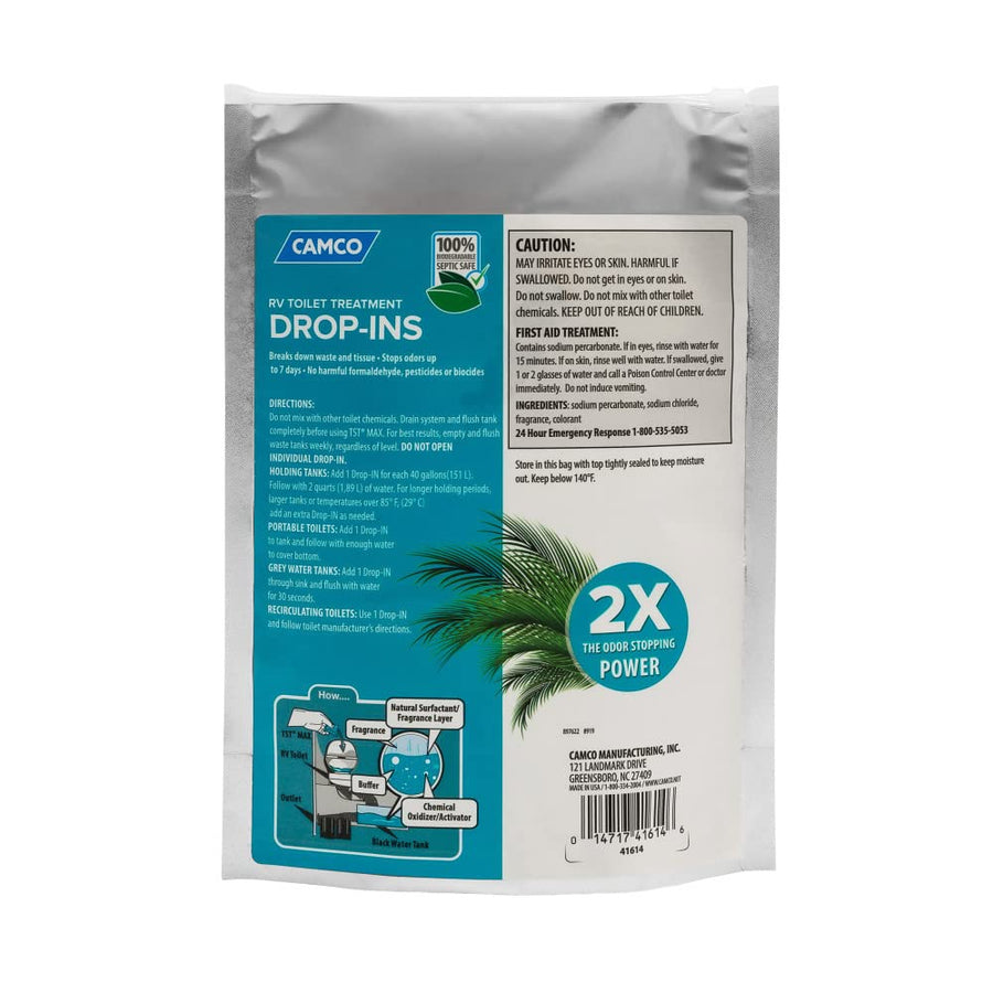 Camco TST MAX Drop-INs RV Toilet Treatment - Control Unwanted Odors and Break Down Waste and Tissue - Septic Tank Safe - Ocean Breeze Scent - 15-pack (41614)
