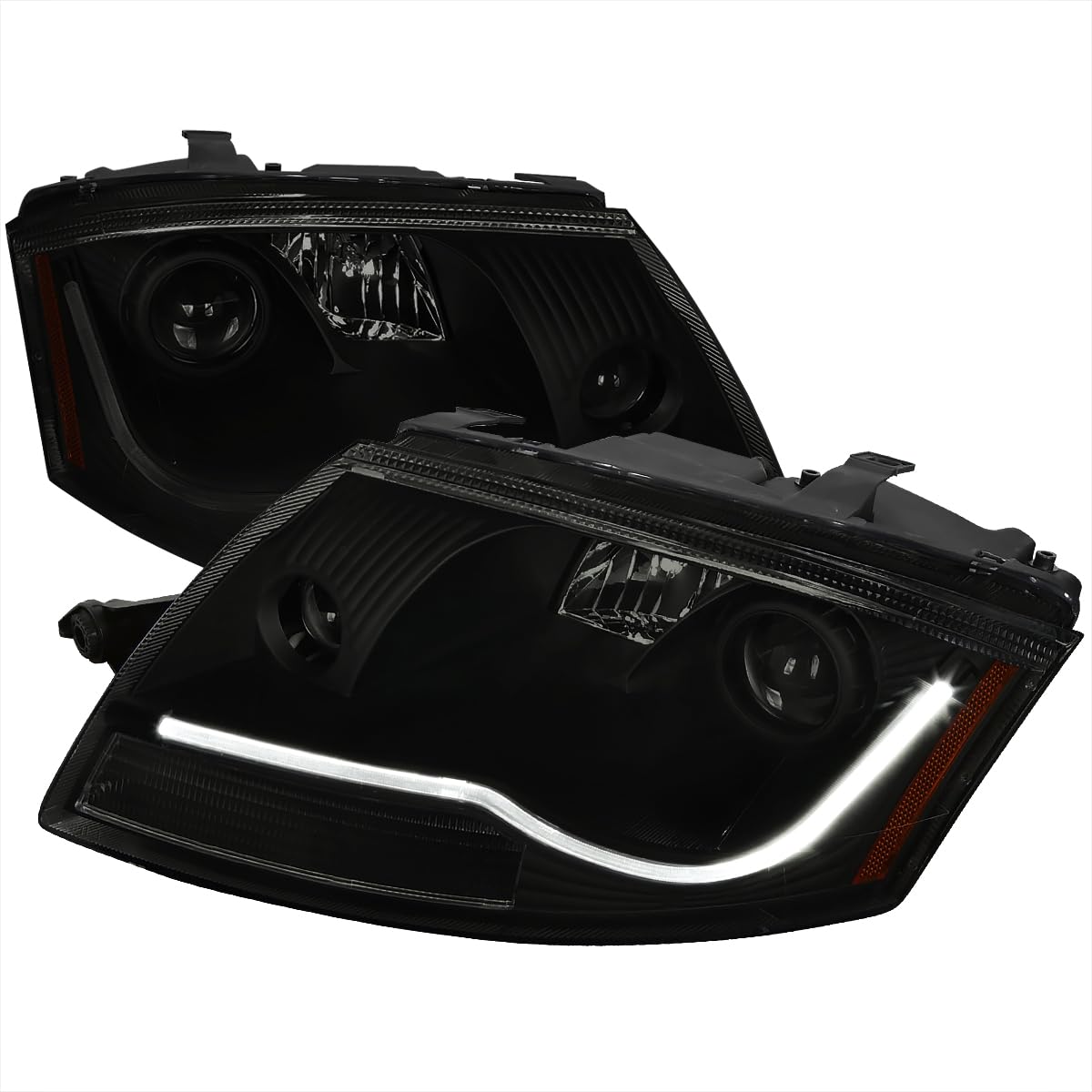 Black Smoke LED Light Bar Projector Headlights SPEC-D TUNING Compatible with 1999-2006 Audi TT, Left + Right Pair Headlamps Assembly