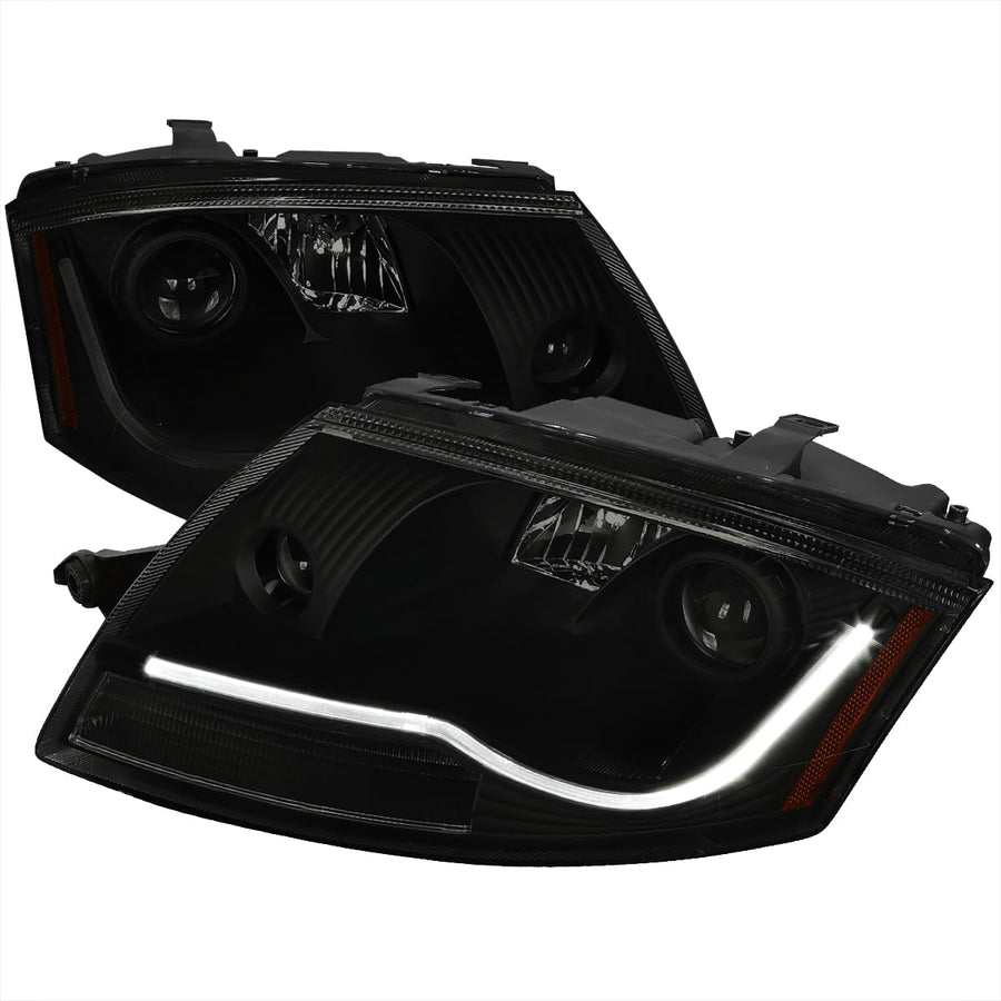 Black Smoke LED Light Bar Projector Headlights SPEC-D TUNING Compatible with 1999-2006 Audi TT, Left + Right Pair Headlamps Assembly
