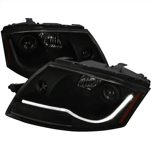 Black Smoke LED Light Bar Projector Headlights SPEC-D TUNING Compatible with 1999-2006 Audi TT, Left + Right Pair Headlamps Assembly