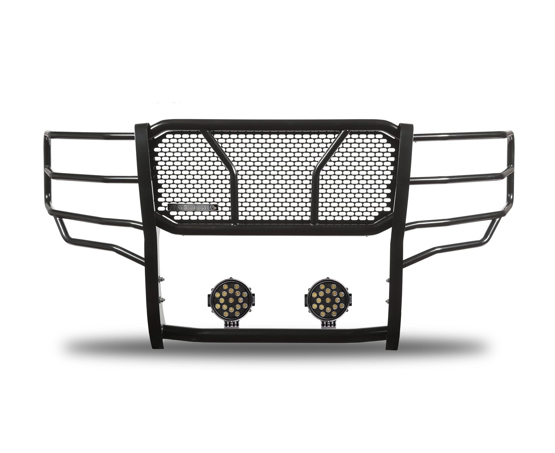 Heavy Duty Black Horse RUGGED Grille Brush Bumper Guard Modular Come With pair of 7.0"LED Lights Compatible with 2011-2016 Ford F-250/Ford F-350/Ford F-450/Ford F-550 Super Duty-RU-FOF211-B-PLB