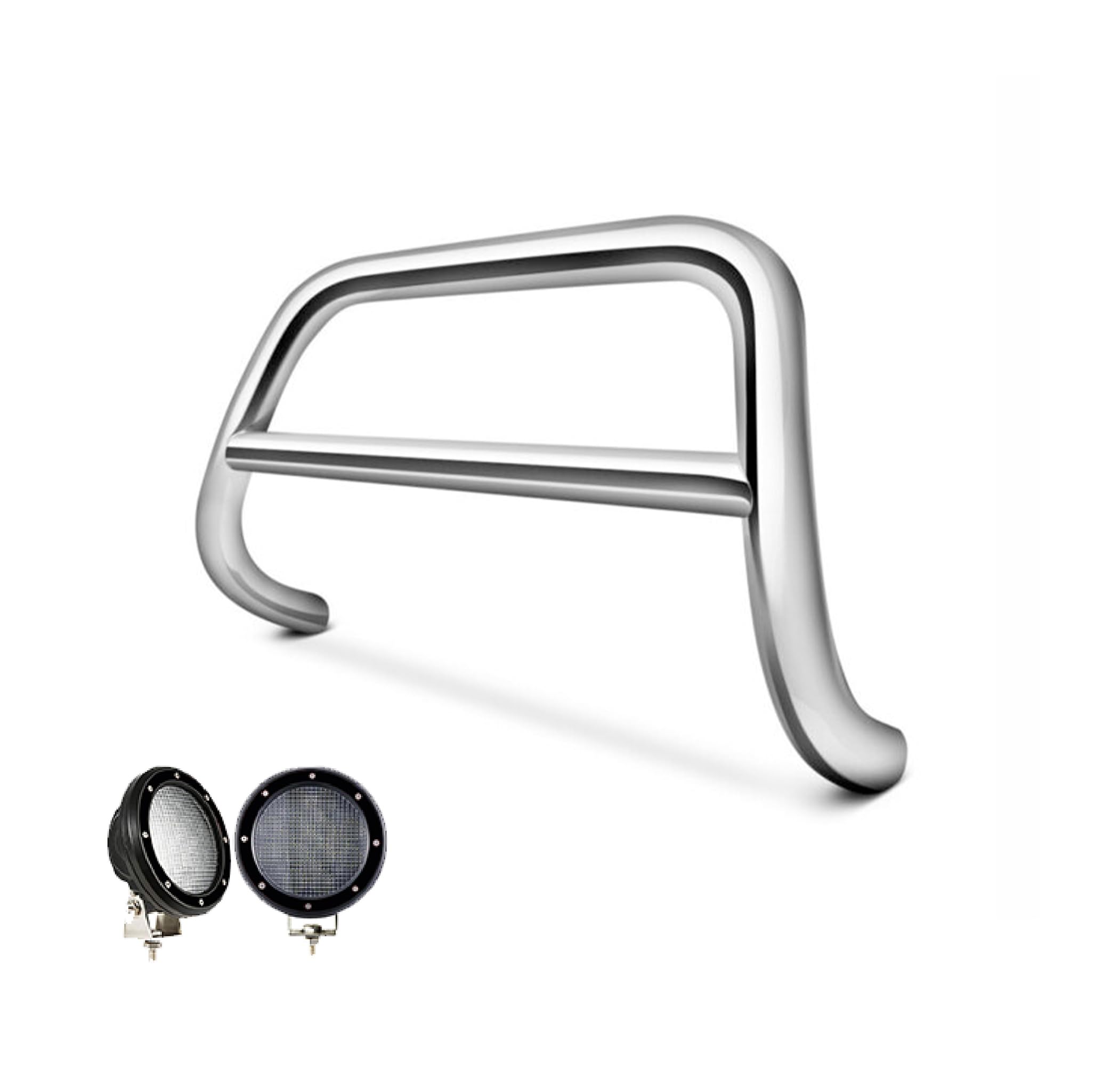A Bar Black Horse Incl. pair of 5.3"Dia.LED Lights w/ Black Trim Ring No skid plate Stainless Steel Compatible with 14-20 Acura MDX|18-20 Honda Odyssey|17-22 Honda Passport|16-22 Pilot|17-23 Ridgeline