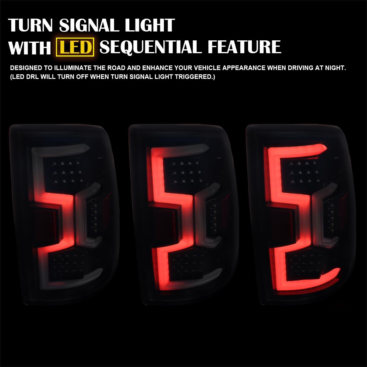 Glossy Black Smoke Tail Lights SPEC-D TUNING w/Fiber Optic Sequential LED Turn Signal Lights Compatible with 2019-2024 Dodge Ram 2500/3500
