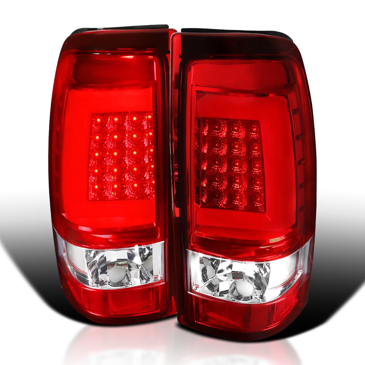 Red Lens SPEC-D TUNING LED Bar Tail Lights Compatible with 2003-2006 Chevy Silverado 1500/1500HD/2500/2500HD, 2004-2006 Chevy Silverado 3500, Left + Right Pair Assembly