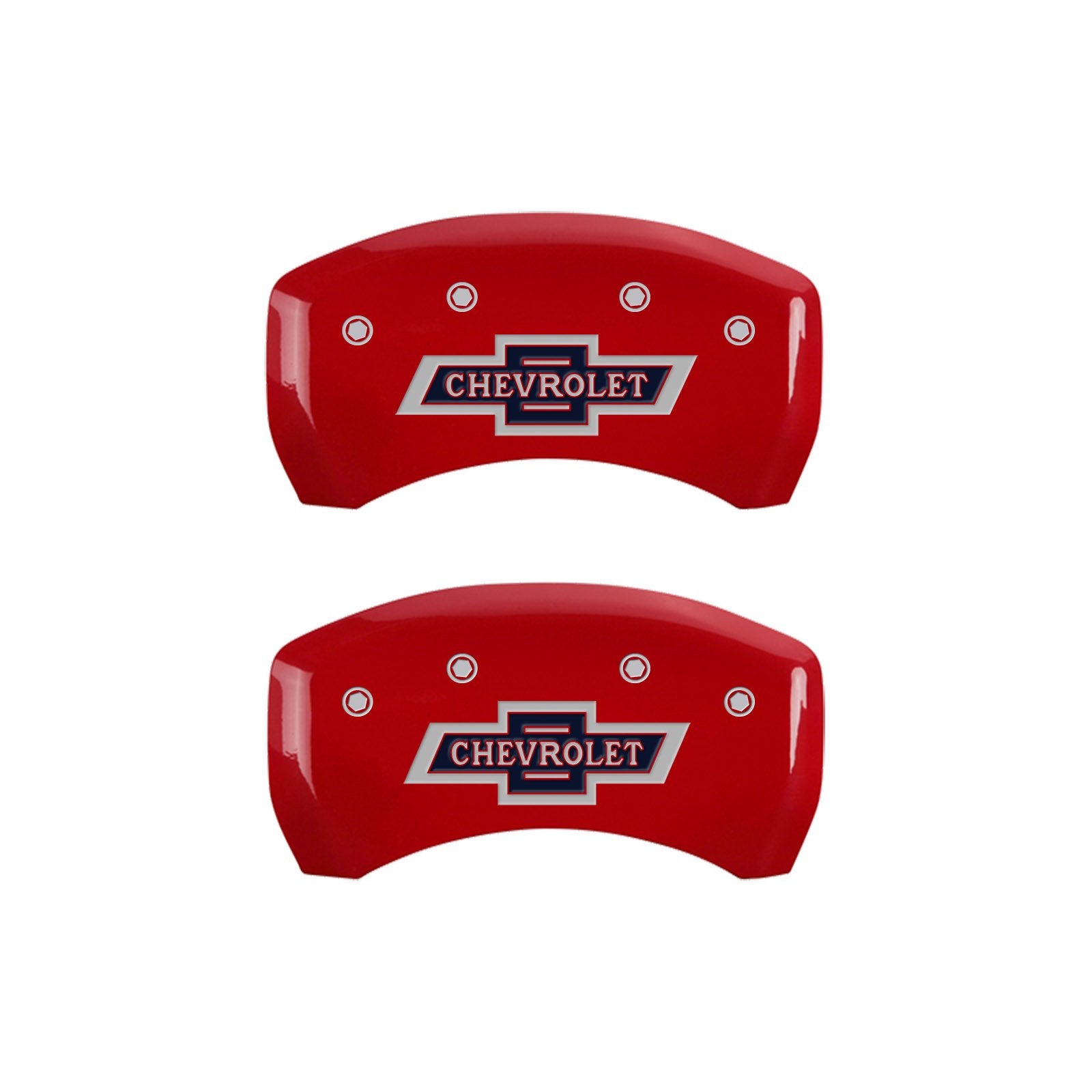 MGP 100 Anniversary Caliper Covers 14235SBANRD Chevrolet Red Powder Coat Finish, Silver Characters, Set of 4