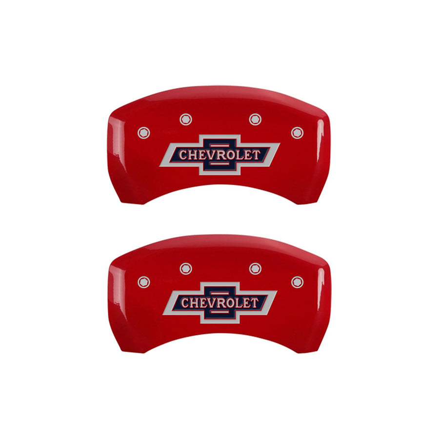 MGP 100 Anniversary Caliper Covers 14235SBANRD Chevrolet Red Powder Coat Finish, Silver Characters, Set of 4