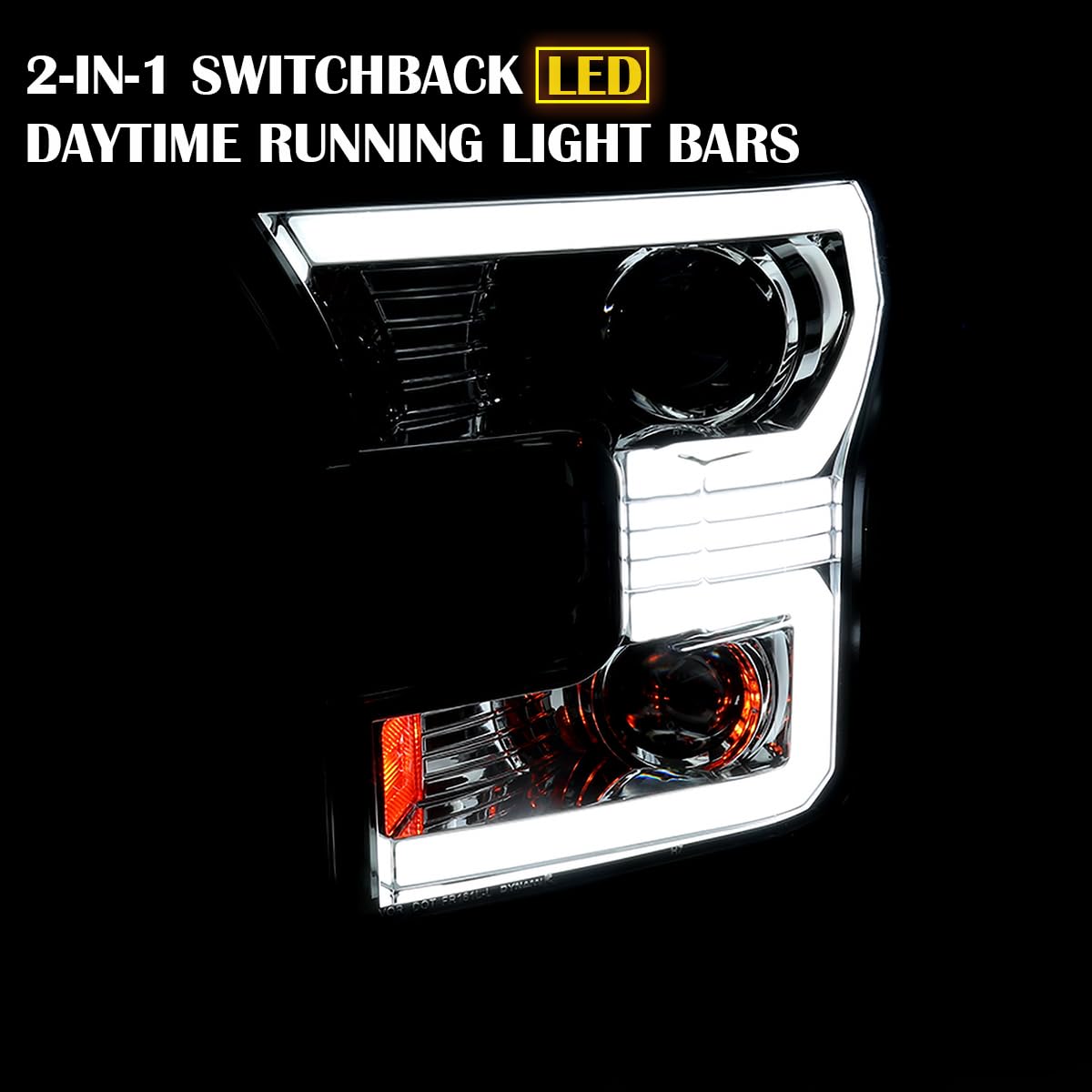 Dual Projector Headlights SPEC-D TUNING w/Switchback Sequential LED Tube Signal Compatible with 2015-2017 Ford F150 Left + Right Pair Headlamps Assembly