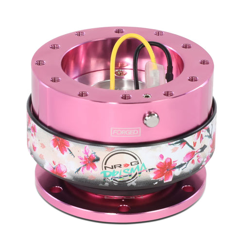 NRG Innovations Steering Wheel Gen 2.0 Quick Release Adapter 6-HOLE with Mounting Bolts, Quick Release - Pink Body/Sakura ring with Prisma Collab, NRG-SRK-200PK-SAKURA