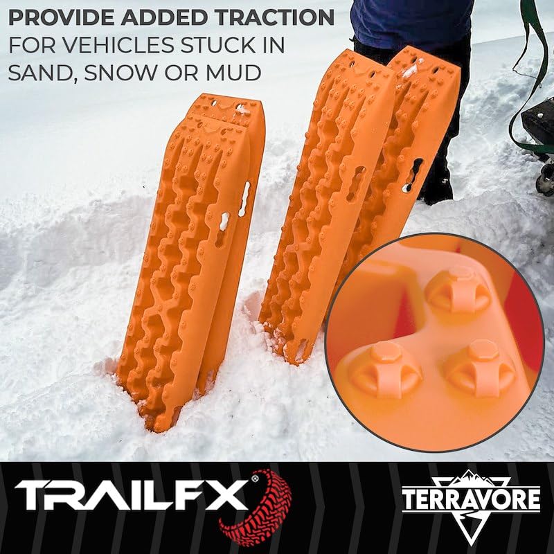 Terravore Trailfx Traction Mat Set of 2 Mats 42.5 Inch x 12.5 Inch x 2.5 Inch, Orange, Injection Molded Reinforced Nylon Supports 20,000 lbs Compression, UV Protected TBOR01