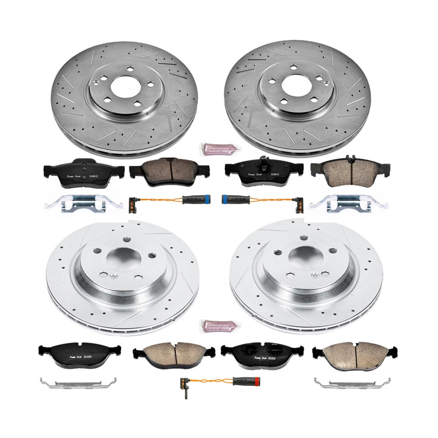 Power Stop K6747 Z23 Carbon Fiber Brake Pads Front and Rear with Drilled & Slotted Brake Rotors Kit For Mercedes-Benz S430 2003-2006 [Model Specific]
