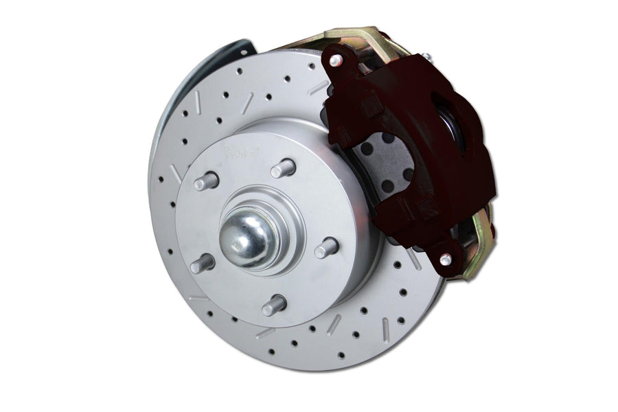Power Front Disc Brake Kit LEED BRAKES Drilled And Slotted Rotors Black Powder Coated Calipers With 8" Dual Booster Disc/Disc