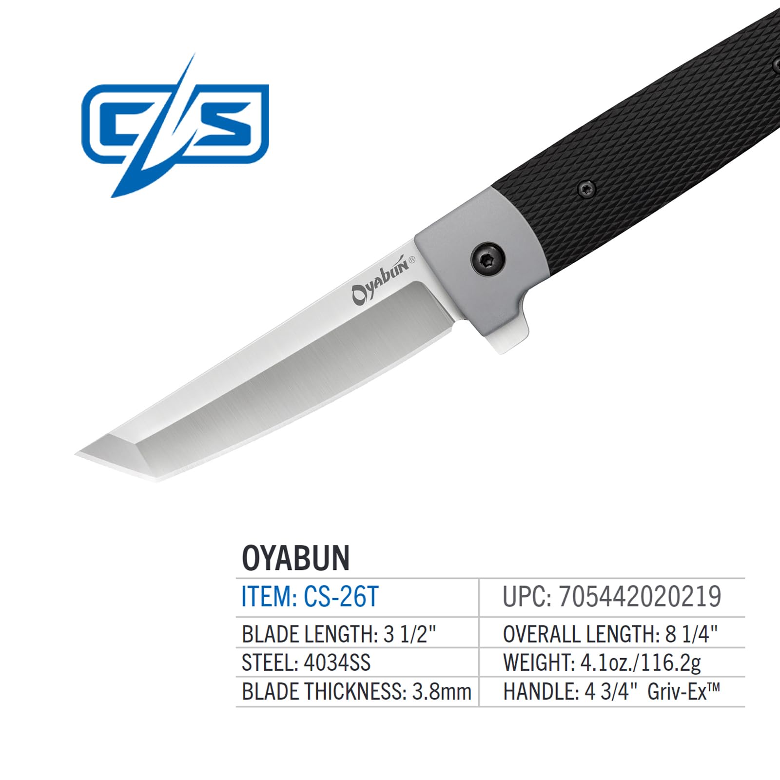 Cold Steel 3.5" Oyabun Tanto Point Razor-Sharp Blade 4.75" Griv-Ex Handle Everyday Carry Pocket Folding Knife w/Spring Leaf Lock