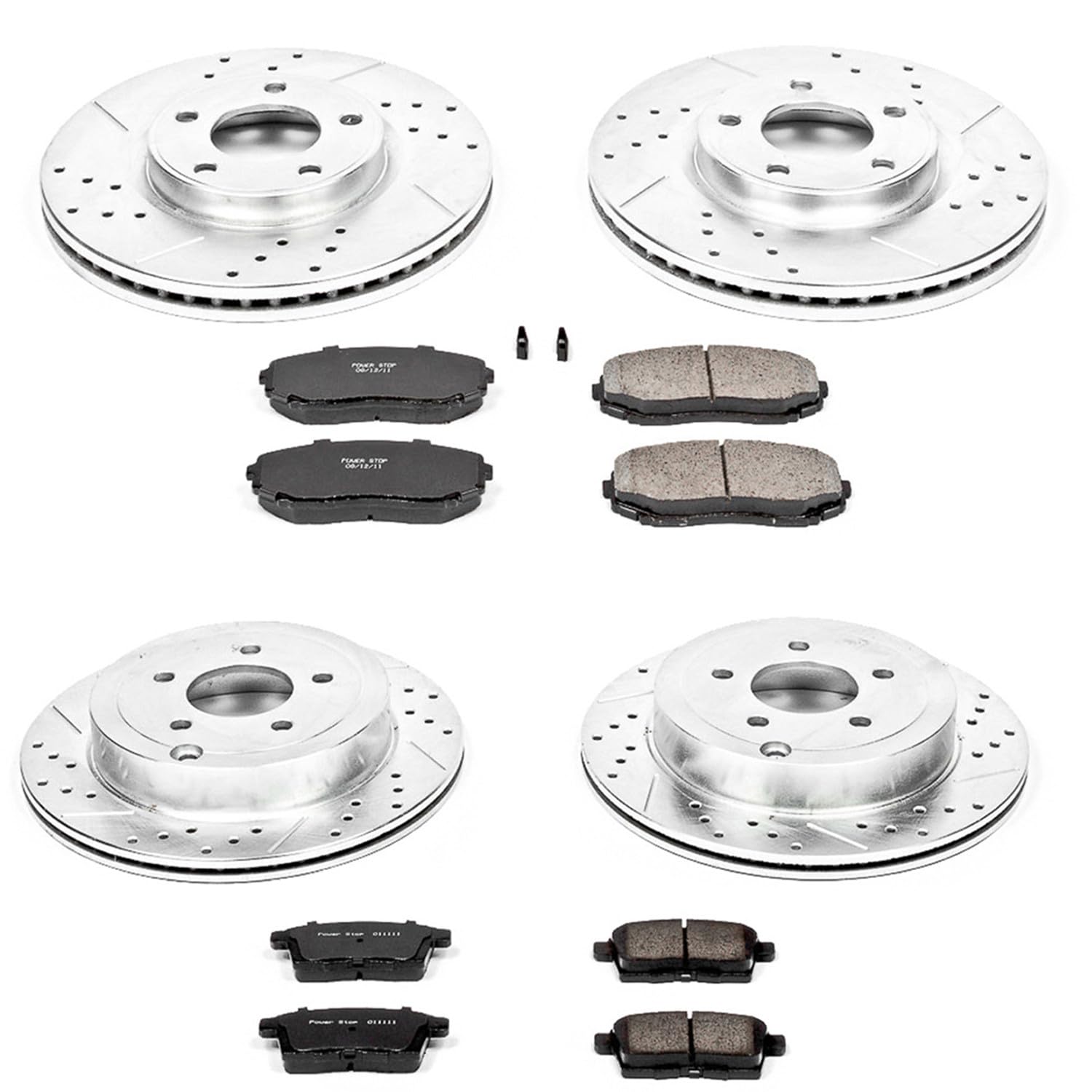 Power Stop K2830 Z23 Carbon Fiber Brake Pads Front and Rear with Drilled & Slotted Brake Rotors Kit For Ford Edge 2007-2009, Lincoln MKX 2007-2008 [Model Specific]