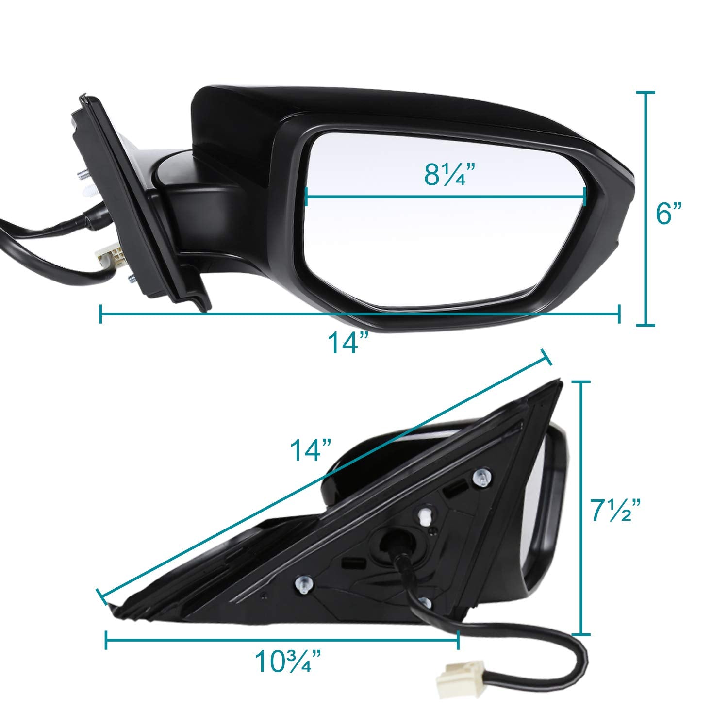 7-Pin Power Heated Fold Right Passenger Side Mirror Spec-D Tuning Black +LED Signal Compatible with Honda Civic 2016-2018