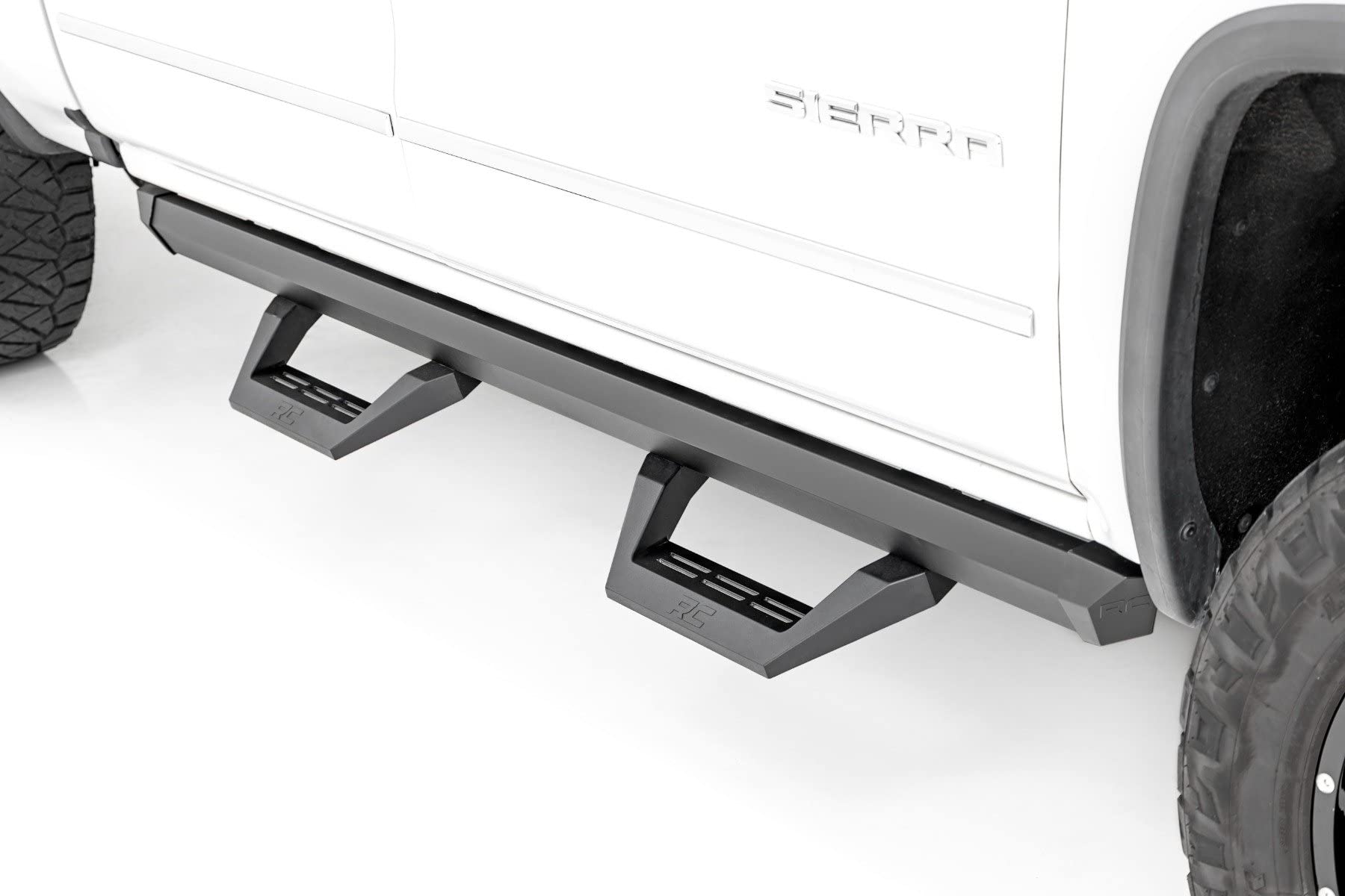 Rough Country Adjustable SRX2 Aluminum Steps for Chevy Silverado GMC Sierra 1500/2500HD/3500HD (2007-2018) Crew Cab - Modular Running Boards with Slide-Adjust Steps