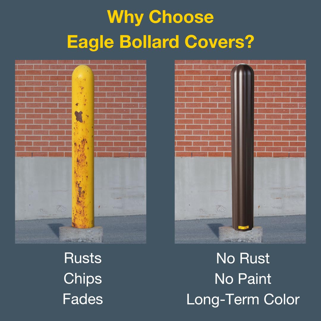 Bollard Covers Eagle for 4 Inch Poles - 56" Tall, Durable Fluted HDPE Plastic - Trimmable Brown Bollard Post Sleeve for Parking Lots, Warehouses, and Loading Docks, 1732BR