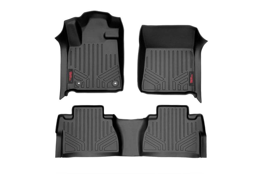 Rough Country Floor Mats All Weather for Toyota Tundra CrewMax (2014-2021) - Non-Slip Waterproof Flexible Mat, Front & Rear Set