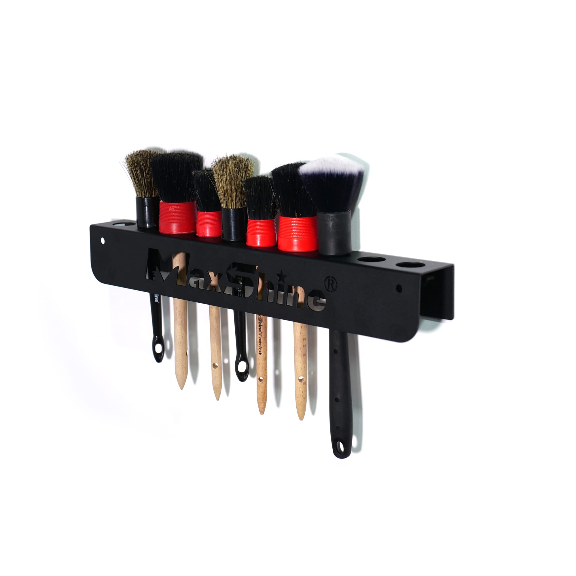 Maxshine Detailing Brush Holder Universal | Wall-Mount Organizer Holds Up to 10 Brushes | Rust-Resistant Iron Construction, Easy Installation for Garage, Car Care, Mobile & Home Use