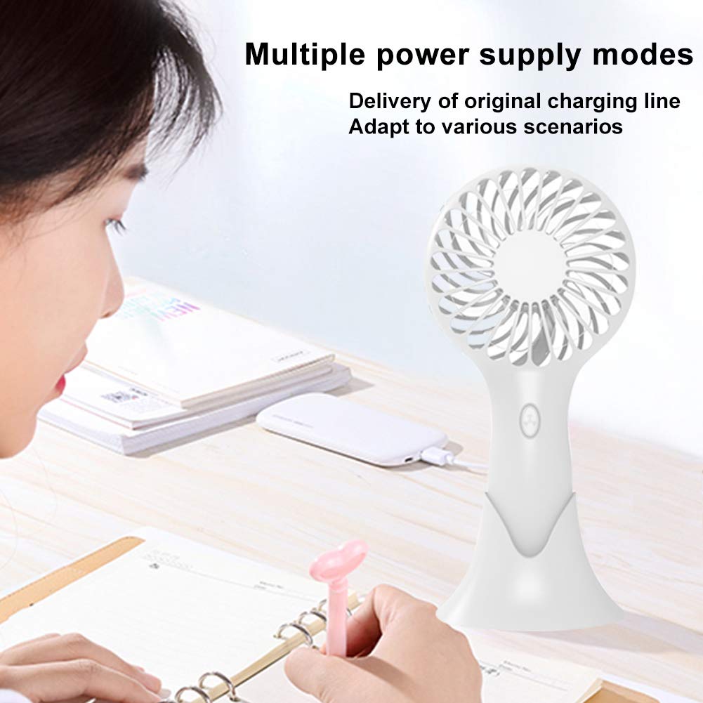 Mini Hand Held Fan, Handheld Fan with USB Rechargeable Battery, 3 Speed Setting Desk Table Fan with Base, Strong Wind, Quick Charge, for Home, Office, Travel and Sport