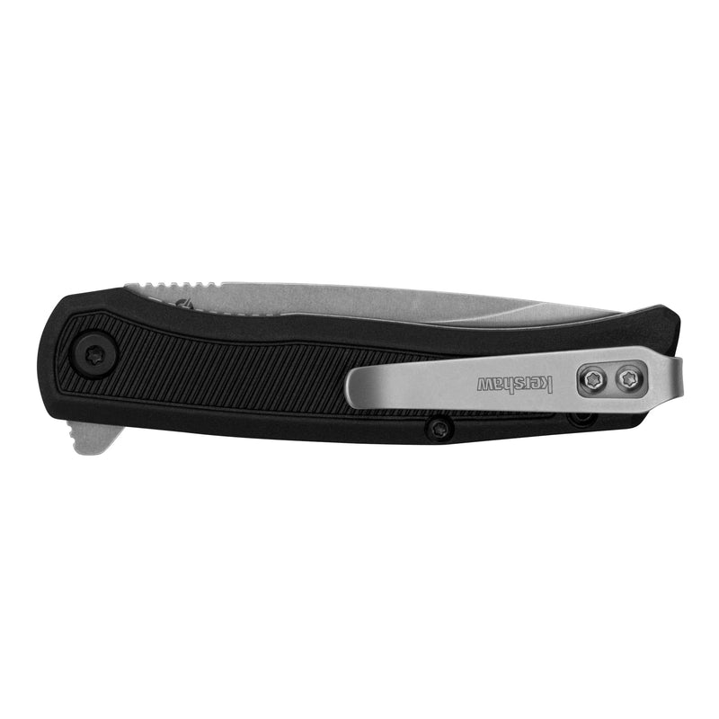 Outfield Kershaw Pocket Knife, Black and Gray Design, 2.8 Inch Steel Drop Point Blade, EDC with Assisted Opening, Reversible Deep Carry, Everyday Carry Pocket Knife for Men and Women